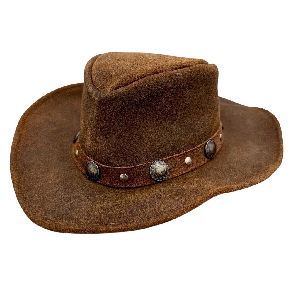 Minnetonka Buffalo Nickel Western Cowboy-Core Brown Ruff Leather Hat